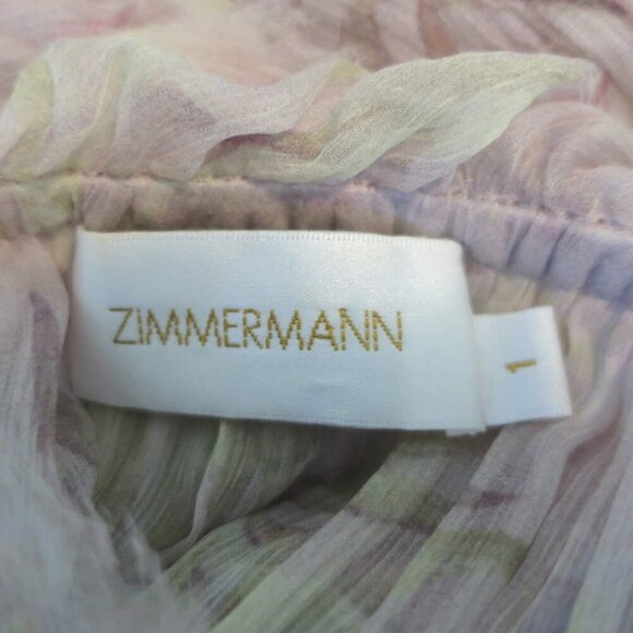 Zimmermann Winsome Tiered Midi Dress Light Pink Floral Crinkled Chiffon Size 1 - Picture 7 of 9